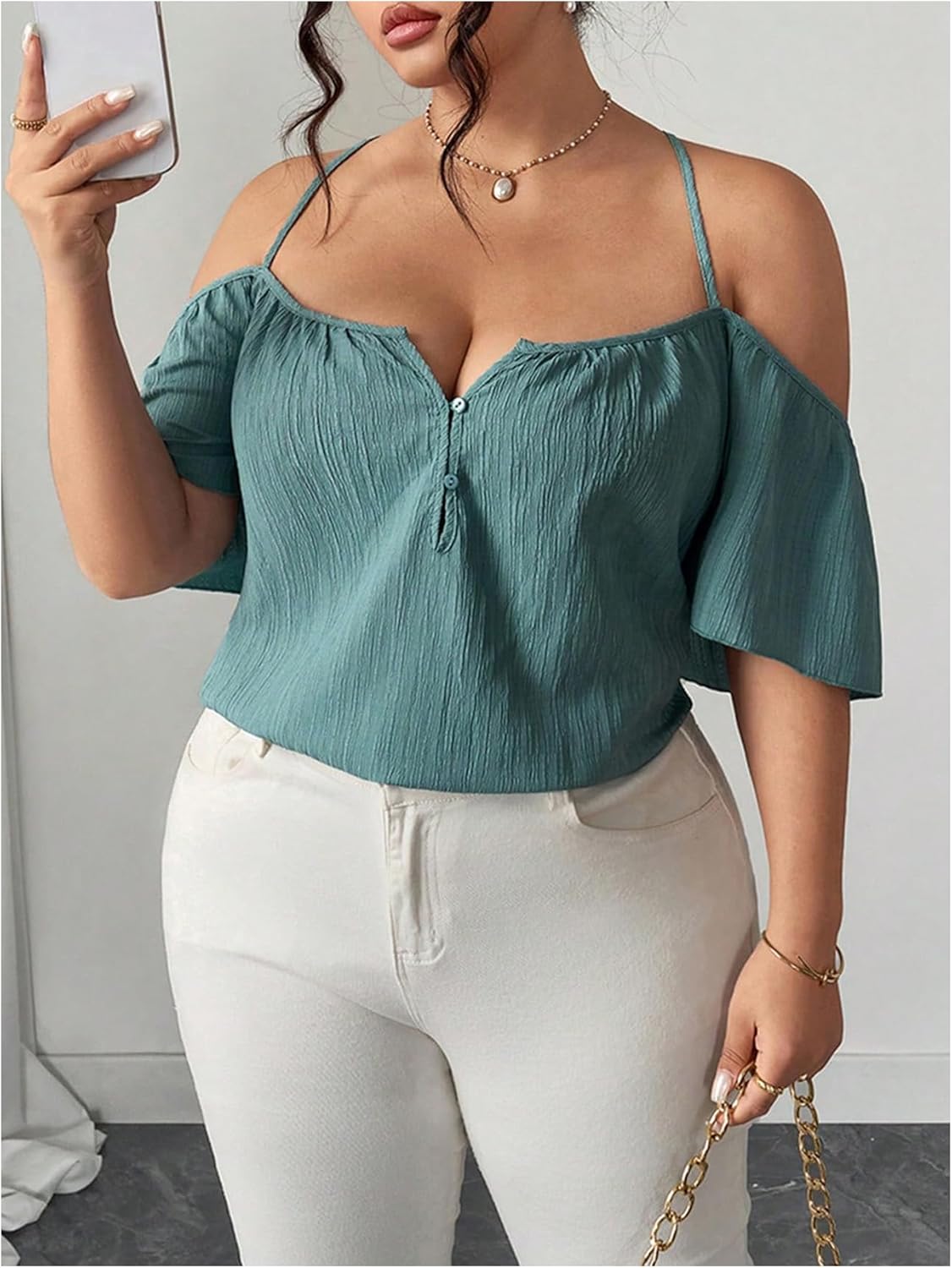 SOLY HUX Women's Plus Size Cold Shoulder Tops Summer Criss Cross Short Sleeve Blouses Going Out Outfits - Image 5