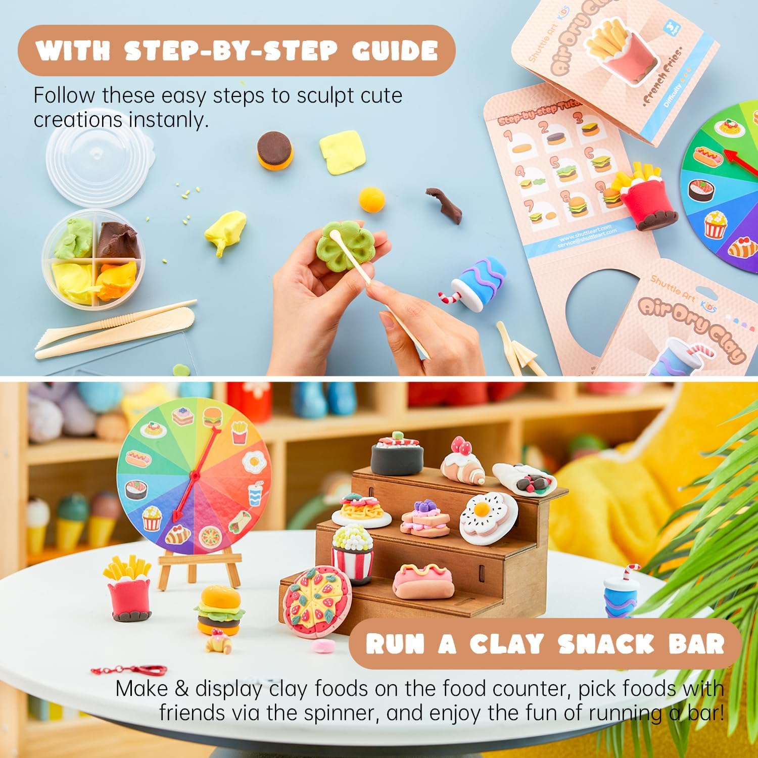 Shuttle Art Air Dry Clay for Kids - Food Store, 33 PCS Modeling Clay Kit with Sculpting Tools and Tutorials, Safe & Non-Sticky, Craft Gifts for Boys & Girls