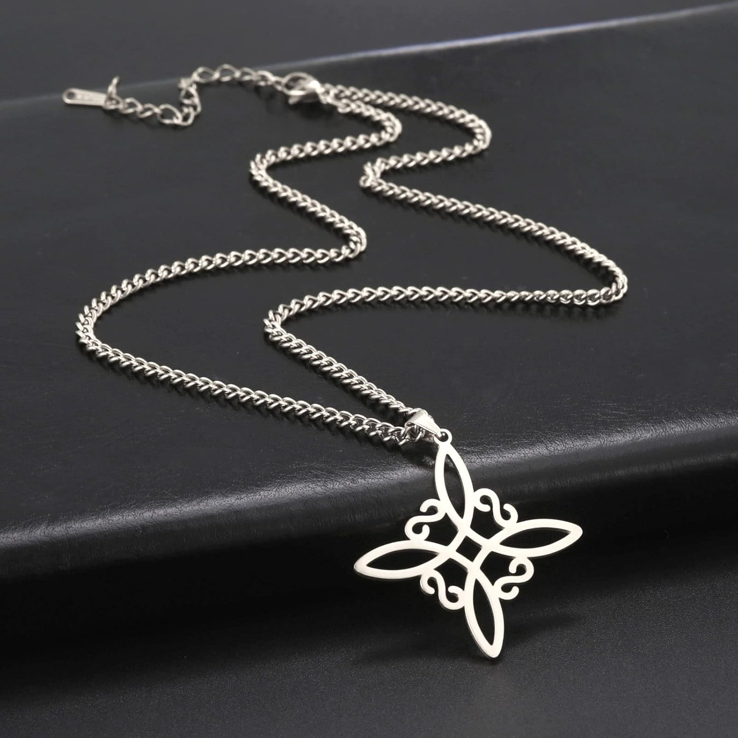 Dreamtimes Silver Color Witch Necklace for Women Celtic Knot Necklace Witches Knot Protection Amulet Triquetra Necklace Wiccan Jewelry Satanic Necklace Witch Pendant Jewelry - Image 3