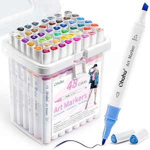 Ohuhu Alcohol Markers for Beginners 48 Colors Fine& Chisel Great Value Pack