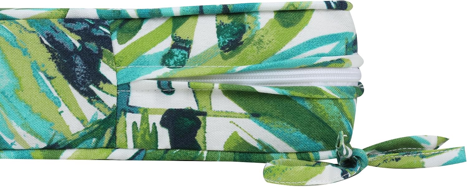 Magpie Fabrics Outdoor Bench Cushion 48 x 18 Inches, Settee Loveseat Pads with Handle and Ties for Garden Patio Backyard Porch Sofa Couch Swing (Green Palm Leaves)