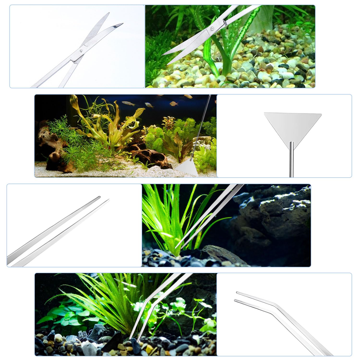 RYAN Accesorios Acuario 4 en 1 de Acero Inoxidable para Acuario Aquarium Aquascaping Kit Pinzas Tijera espátula Juego de Herramientas para Peces y Plantas Acuáticas