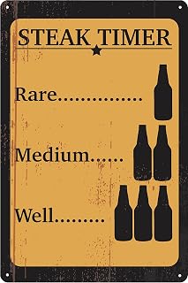 Tin Sign Steak Timer Indoor Outdoor Funny Beer Bar Cookout Accessories And Decor Garage Grillmaster Gift 8"x12"
