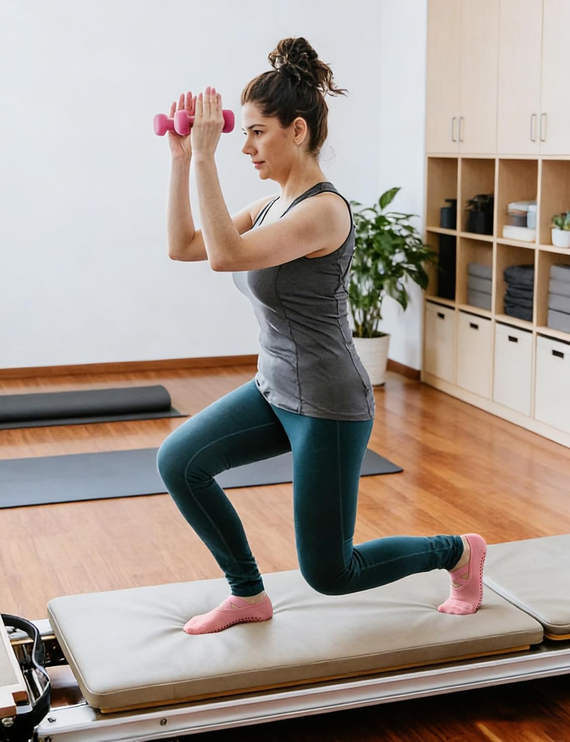 Pilates Socks for Women, Cute Non Slip Grip Socks for Yoga, Barre, Hospital, Barefoot Athletic Socks, 4 Pairs