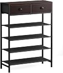 Shoe Rack, 5 Tier Shoe Organizer with 2 Drawers, Metal Shoe Storage for 16-20 Pairs of Shoes with Fabric Shelves and Wooden Top, Narrow Shoe Shelf for Closet Entryway Rustic Brown