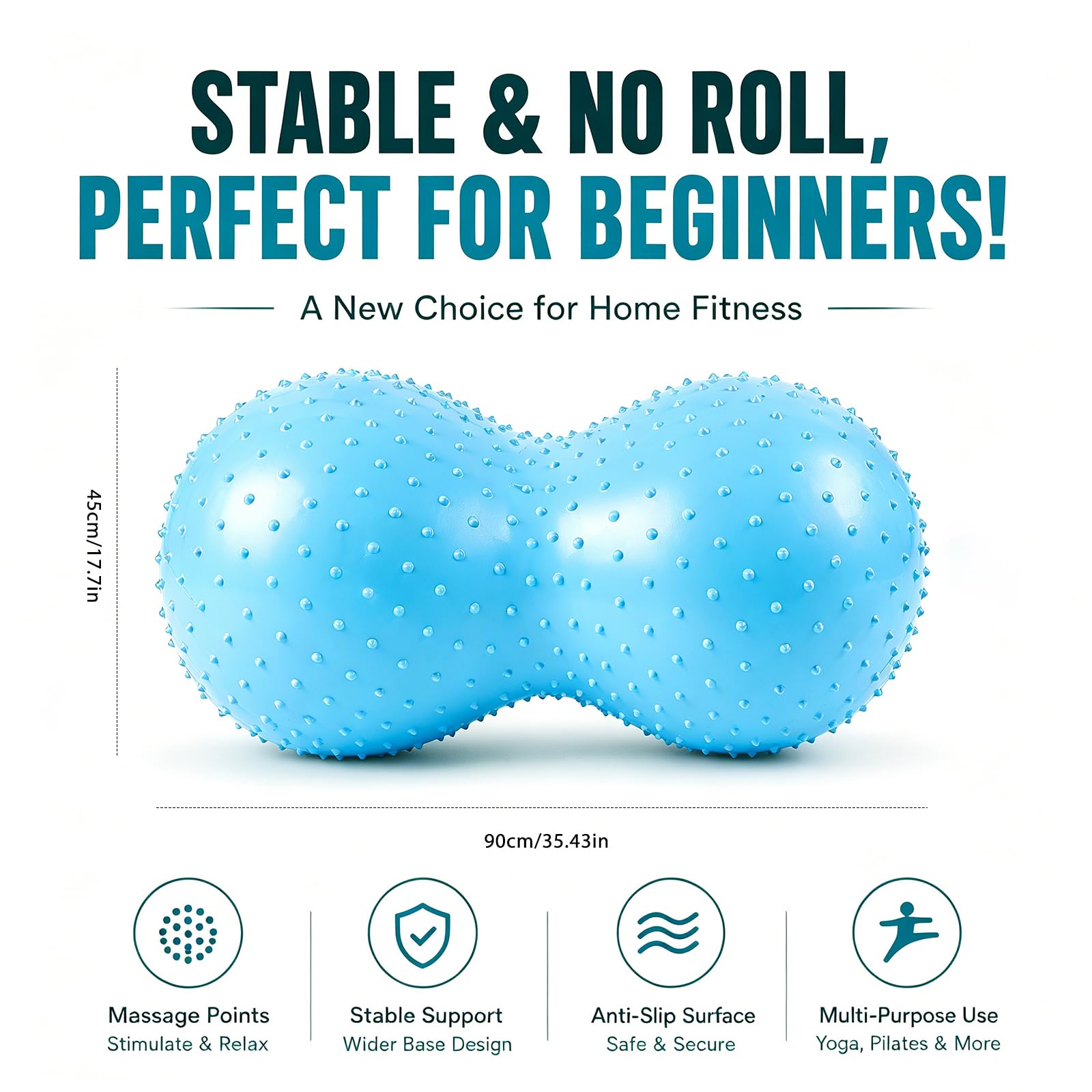 Pelota de yoga cacahuete 45x90 cm antipinchazos con bomba de aire azul