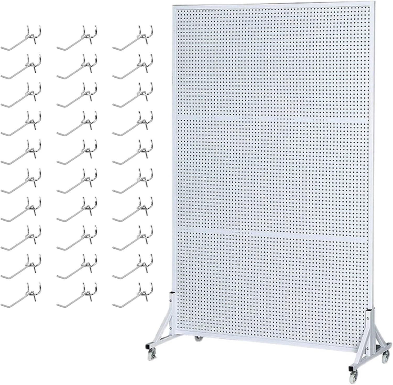 Metal Pegboard Display Stand with 30 Hooks, Mobile Craft & Retail Rack, Garage Organizer, 60x120cm (24x47in) - Versatile Storage Solution for Crafts and Tools