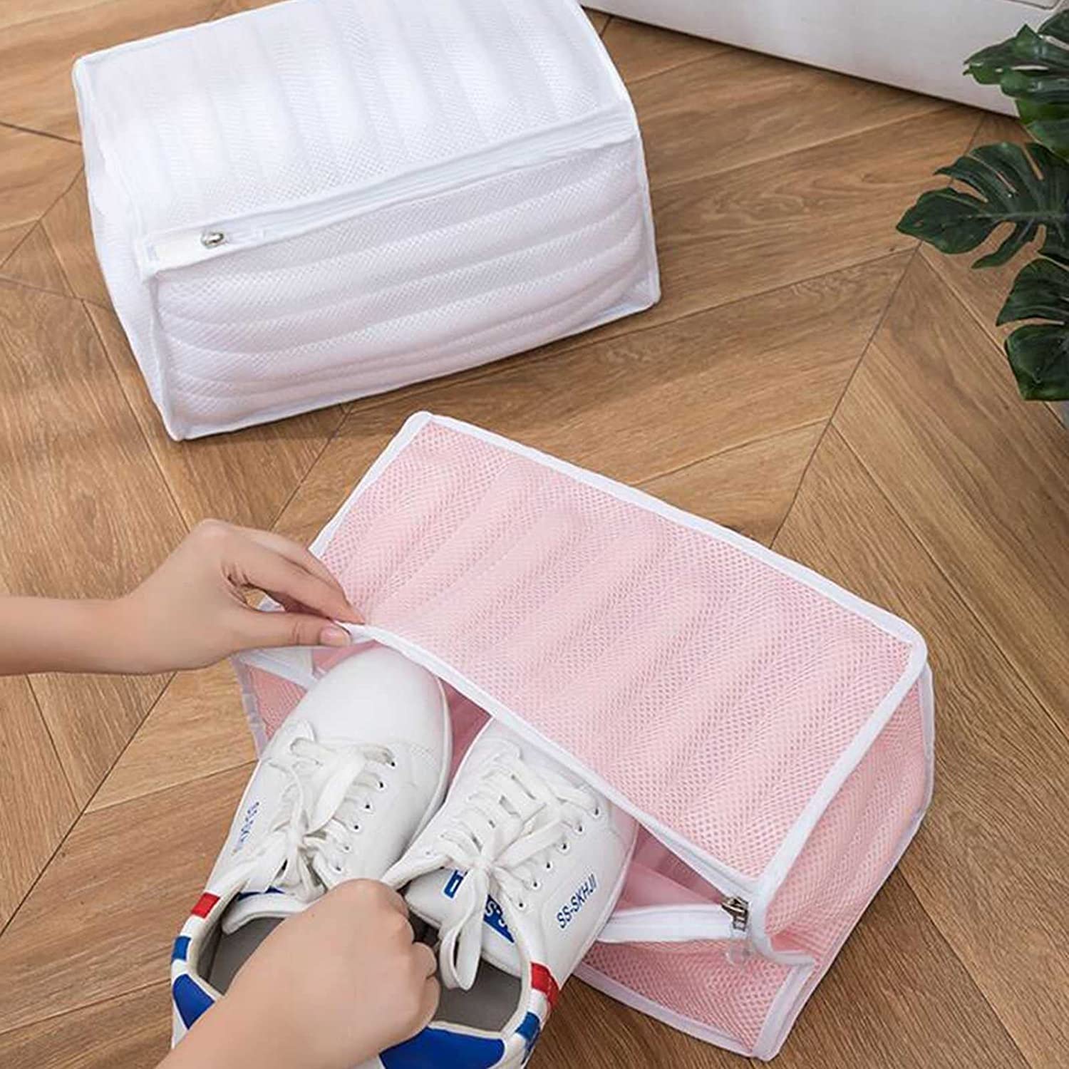 4 Stück Mesh-Wäschetrocknerbeutel Schuhe Wäschesack Strapazierfähiger Sneaker-Schuhwaschbeutel Mit Reißverschluss Waschbeutel Mit Hohem Schutz Lagerung & Reisen (Color : White)