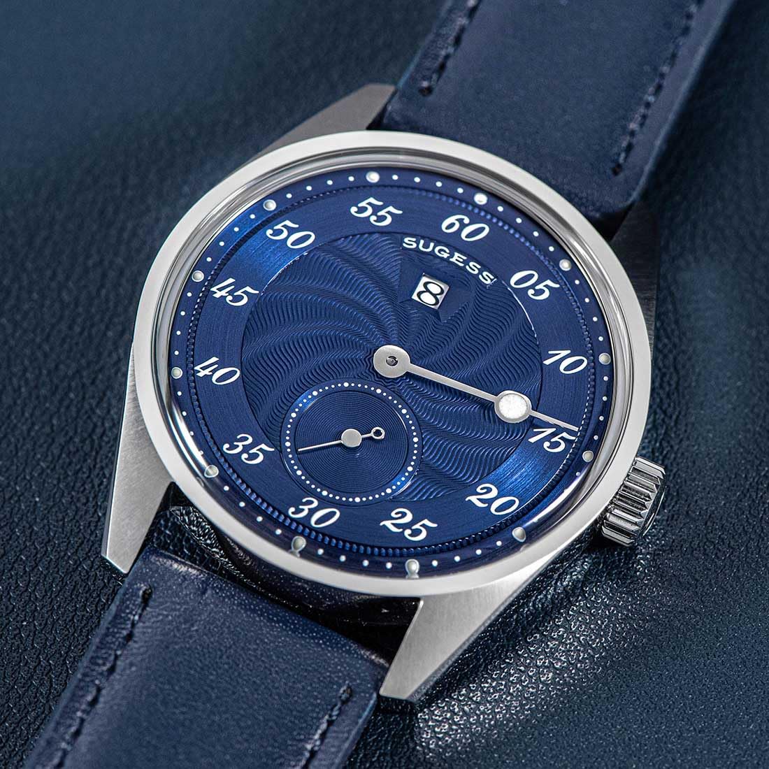 Seestern Sugess S451 Automatik Regulator Stahl Leder Blau Herrenuhr, blau, Armband