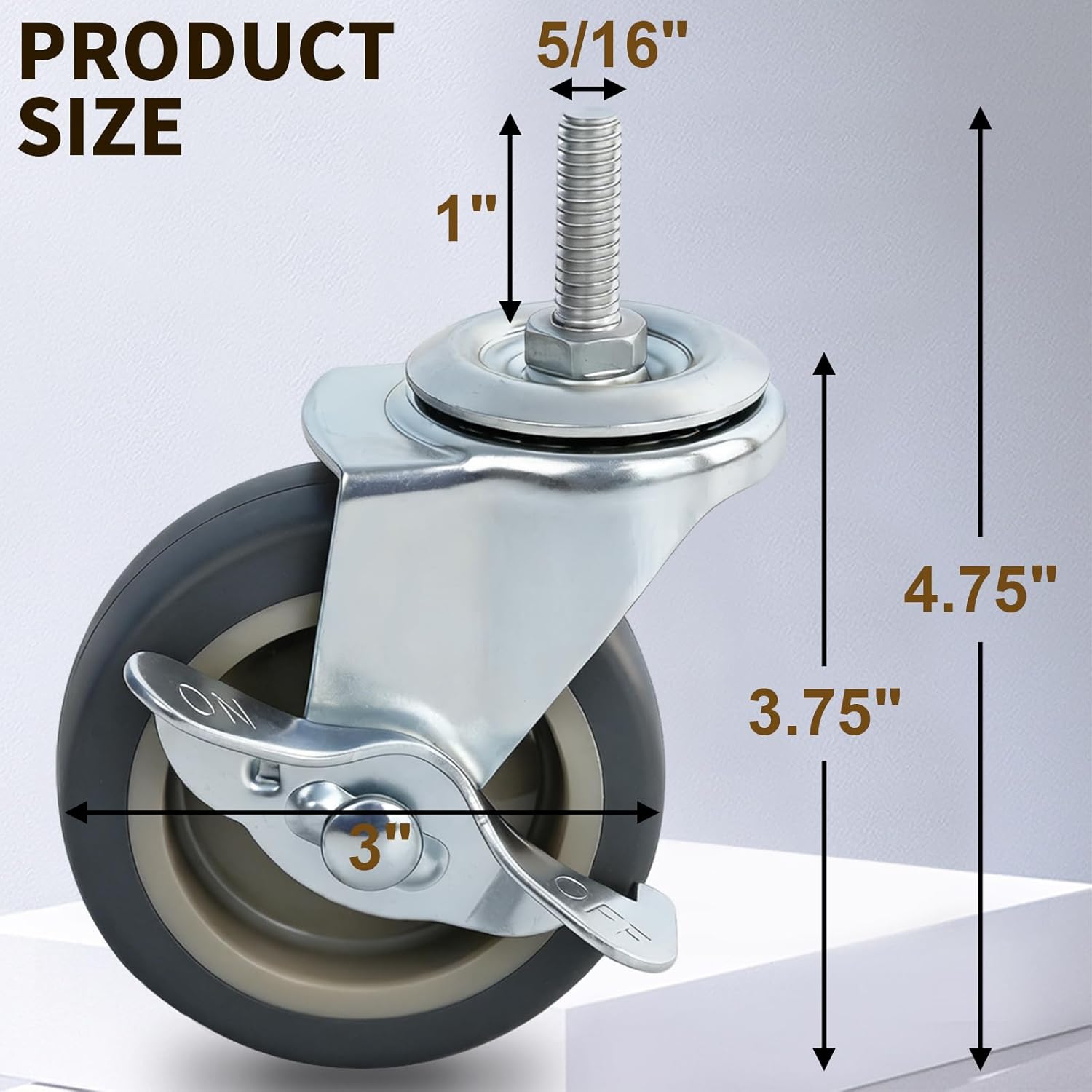 AAGUT 3 Inch TPR Stem Casters, Standard US 5/16"-18 x 1 Threaded Stem Castors, Locking Swivel Replacement for Furniture, Workbench Set of 4