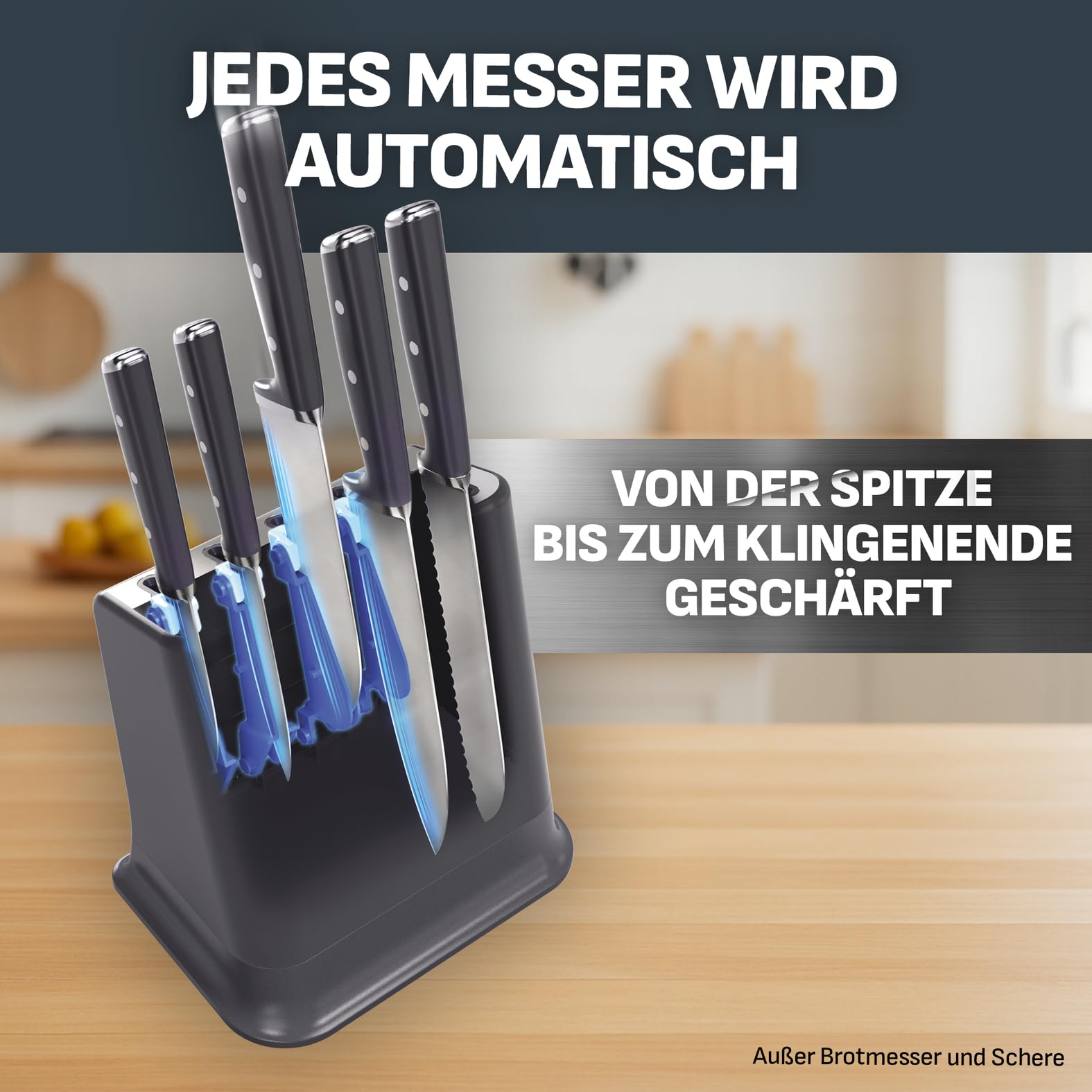 Tefal EverSharp Pro 6-teiliger Messerblock, patentierte Schärftechnologie, selbstschärfend, Verriegelungssystem, deutscher rostfreier Edelstahl, für Gemüse, Fleisch & Brot, Blau, K297S744