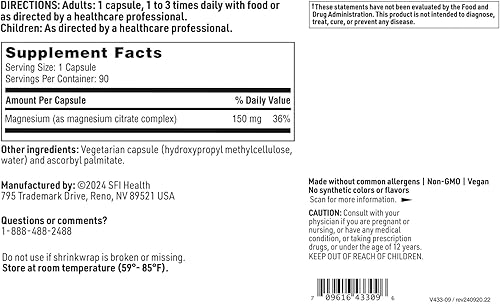 Miniatura 5 de Klaire Labs Citrato de magnesio - Complejo diario de 150 mg para apoyar el metabolismo, la relajación y la salud ósea - Suplemento de magnesio
