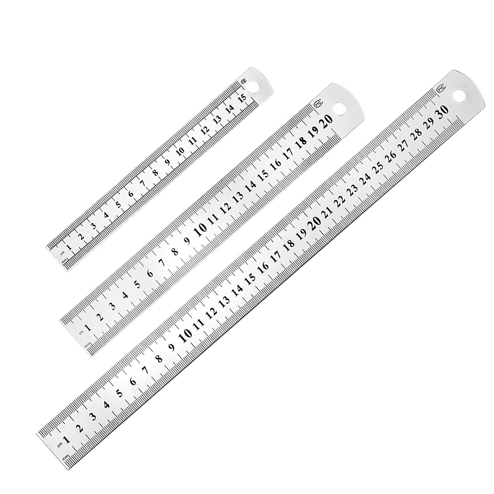 One Color 3 Pcs Stainless Steel Ruler Metal Ruler Stainless Steel Ruler Silver 15Cm 20Cm 30Cm For Engineering Teaching Office Drawing