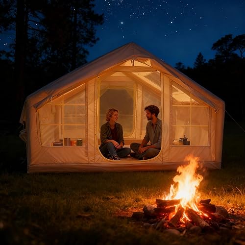 Tienda de campaña inflable con toldo, tienda de campaña para 4 a 6 personas, 4 estaciones, instalación rápida de 5 minutos, impermeable, resistente