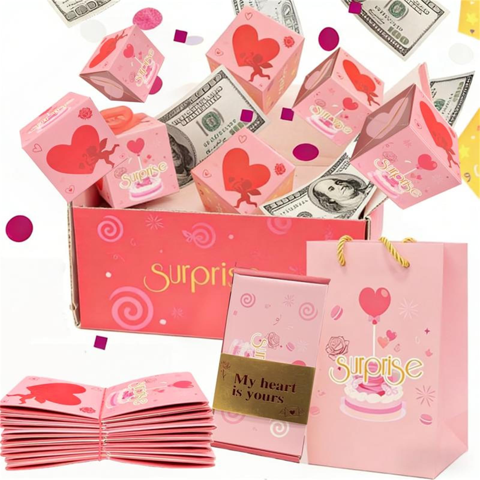 Surprise Pop-Up Gift Box, Money Gift Boxes for Cash Pop Up, Pop up Gift Box Explosion, Pop up Money Box for Cash Gift Birthday, Creative Folding Bounce Red Envelope Box (Pink 10pcs)