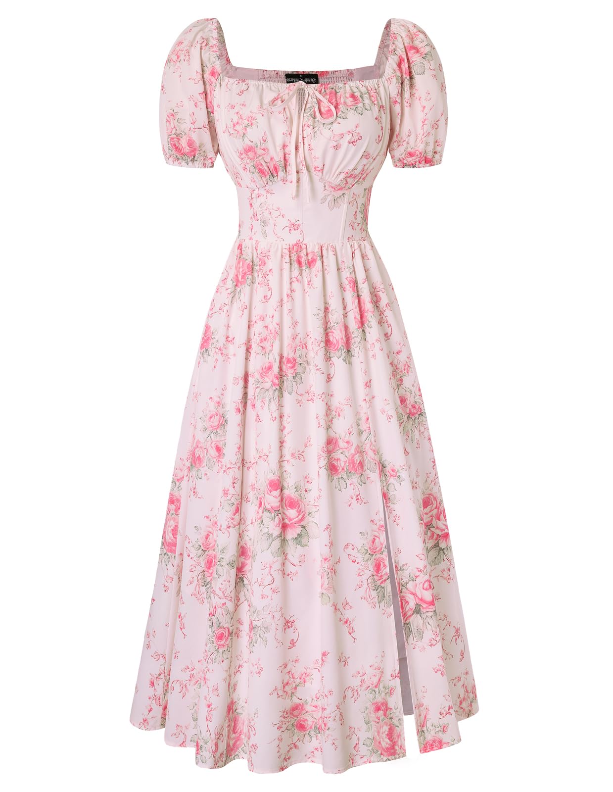 Scarlet Darkness Summer Spring Split Floral Corset Midi Dress with Pockets
