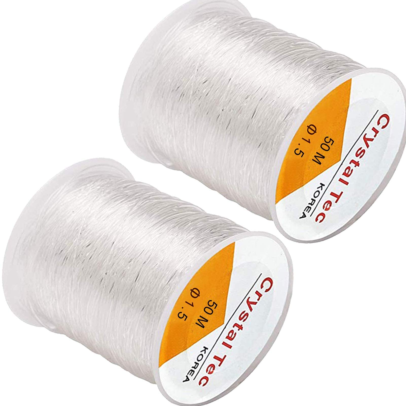 2Pack 1.5mm Elastic String, Jewelry Cord, Bracelet Rope Crystal Beading Cords, Transparent Beaded Line, Can Easily Pass Through Jewelry, Suitable for DIY Making Premium Clear Cords 164ft Total Length
