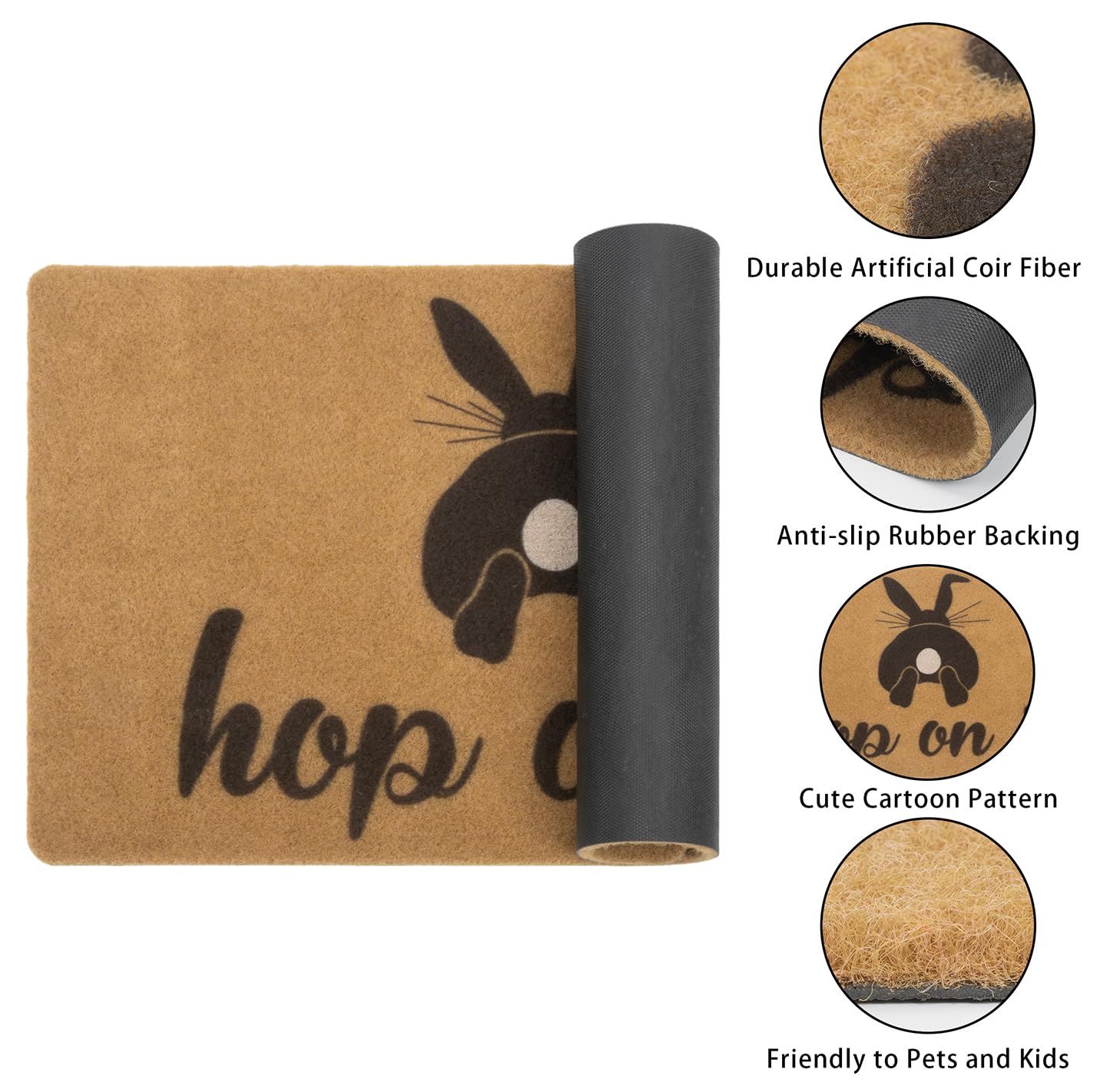 Vikodah Welcome Easter Doormat Outdoor-Entrance - Hop-On-in Non-Slip Coir Front Door Mat for Home Entrance Patio Garden