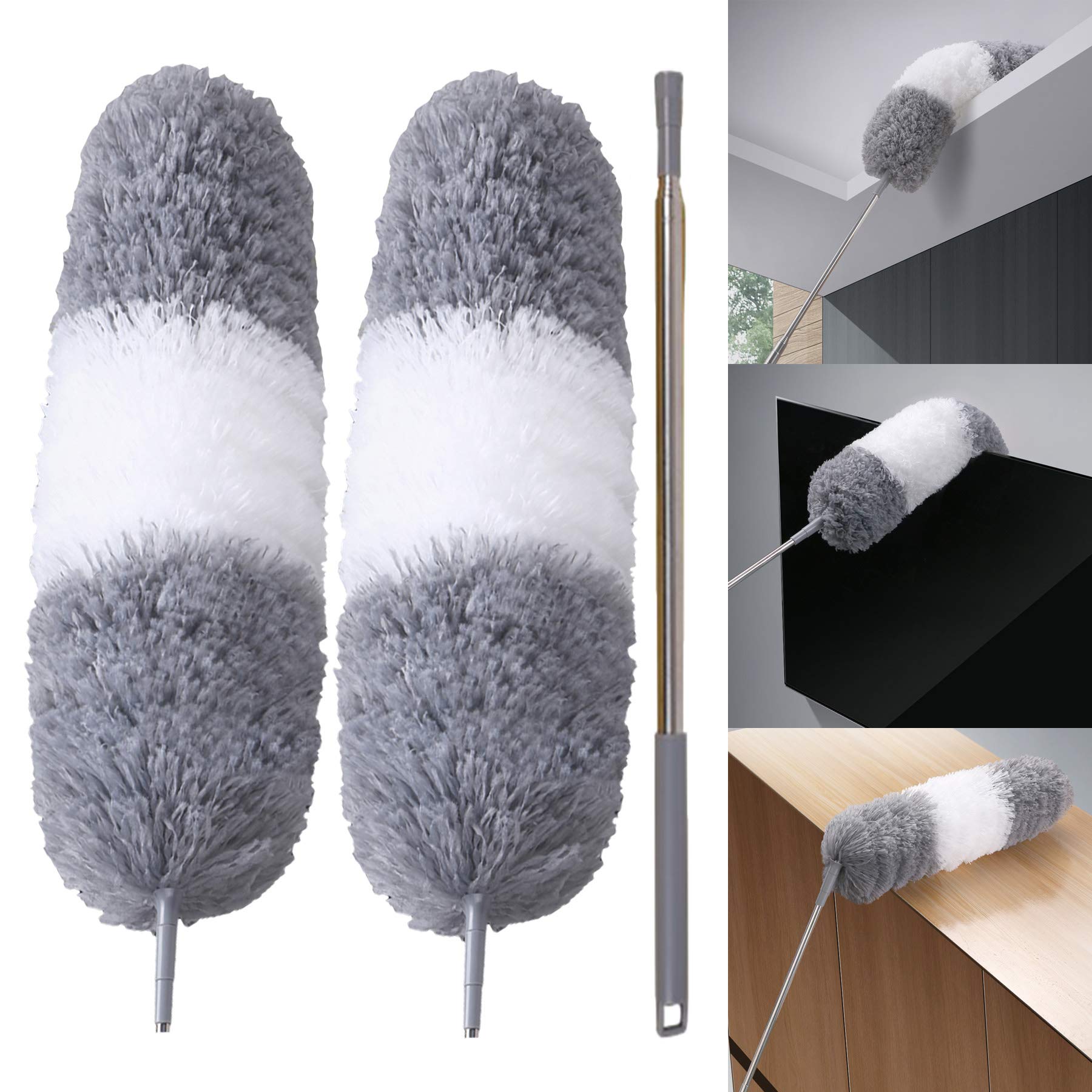 Microfiber Duster with Extra Extension Pole(30-96 inches) Bendable & Extendable Cobweb Duster Microfiber Telescoping Duster for Cleaning High Ceiling,Ceiling Fan, Blinds(Extra Refills)