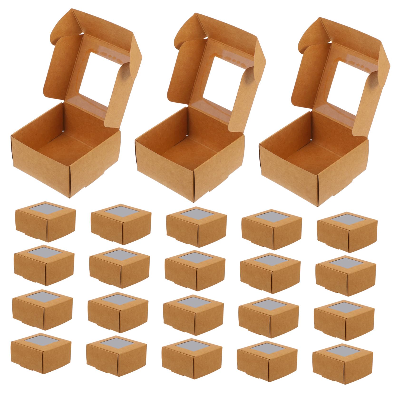 Scatole Regalo 50 Pezzi in Carta Kraft con Finestra Trasparente Confezioni Decorativi Dimensioni 7,5x7,5x4cm per Saponi Fatti a Mano per Festa