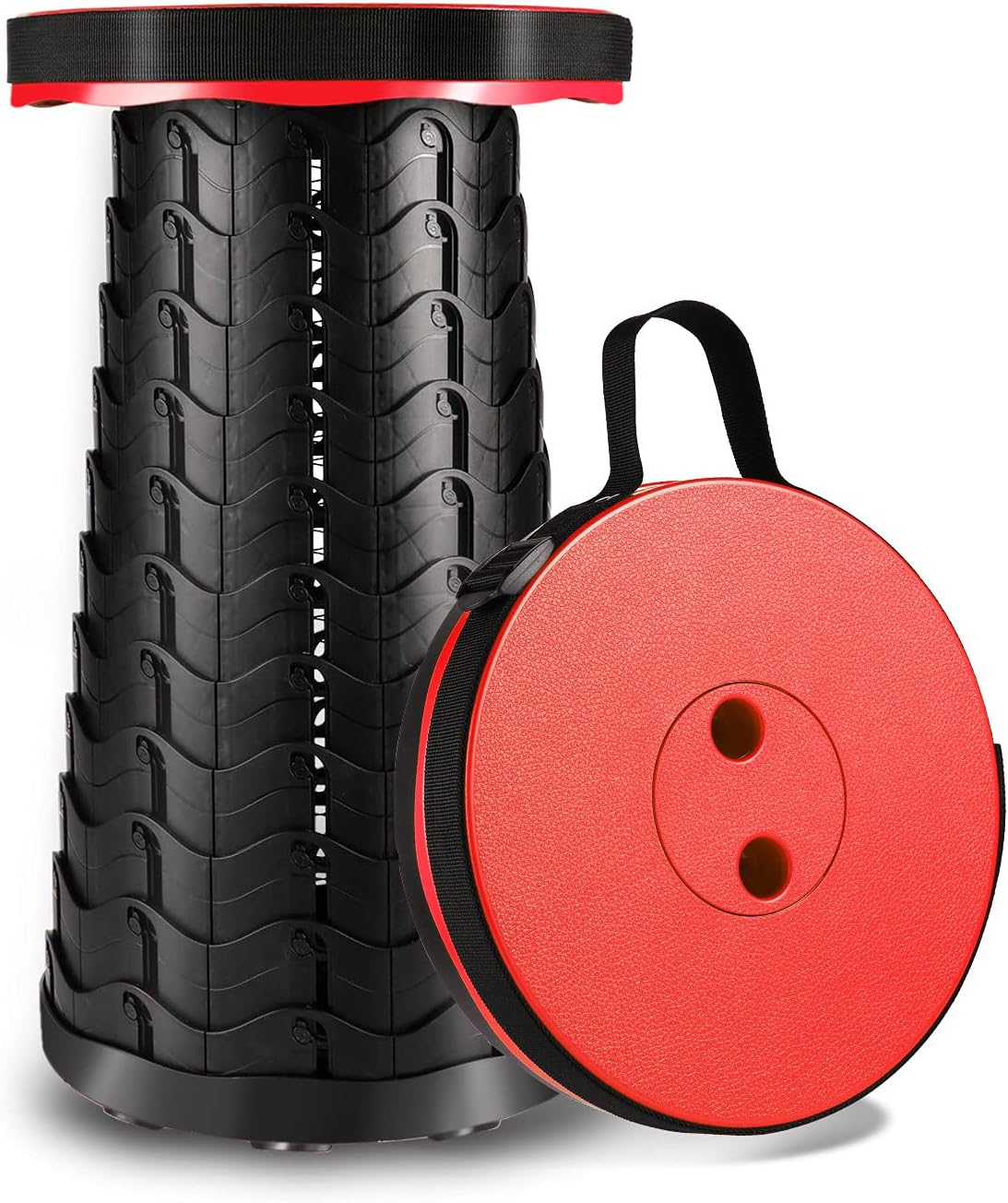 Miiuewuo Portable Telescoping Stool, 2nd Gen Upgraded Collapsible Stool with Max Load Capacity 400lbs, Adjustable Lightweight Stools for Camping/Garden/Fishing/Hiking/Travel/BBQ (Red)