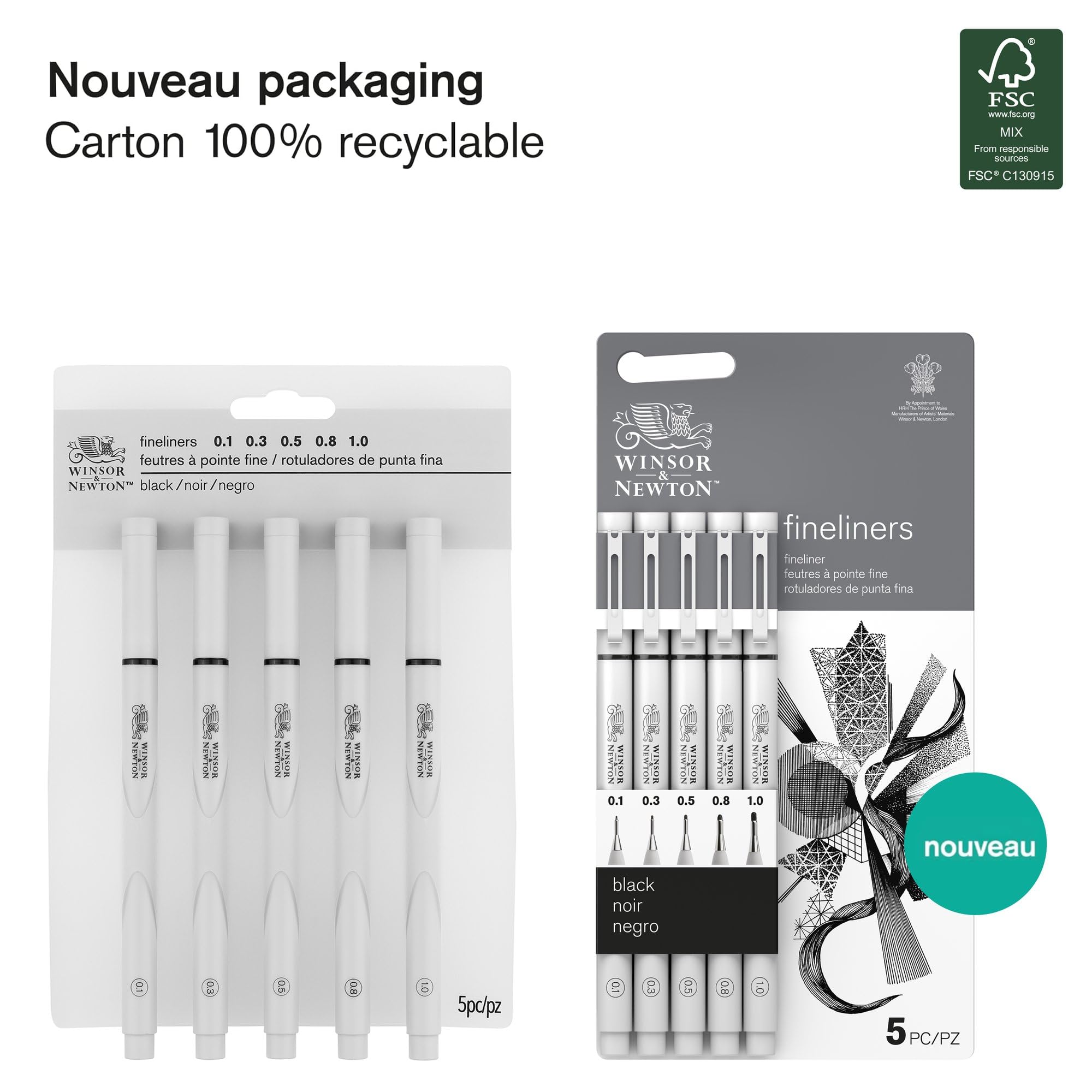 Winsor & Newton Promarker Brush Coffret X48 Collection des essentiels & Noir Fineliner Assortment Set