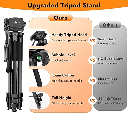 Vista 21 de JOILCAN Trípode para teléfono, trípode de cámara de 67 pulgadas para iPhone iPad, trípodes de viaje profesionales de aluminio con control remoto