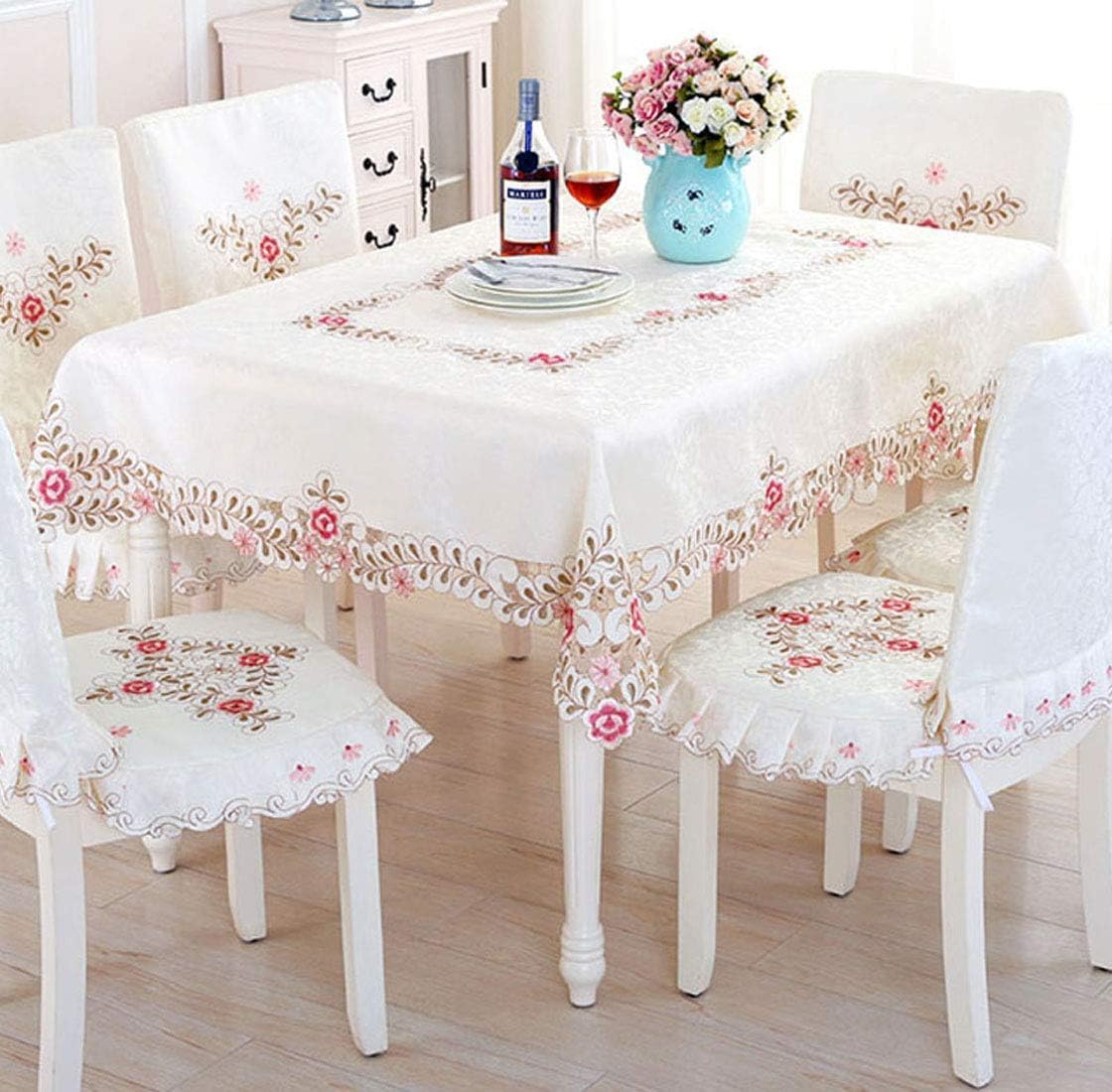LeLehome 50" Square Flower Embroidered Classic Tablecloth, Rectangular Vintage Lace Pink Red Rose Table Cloth Dining Table Cover for Wedding Party Home Kitchen Decor
