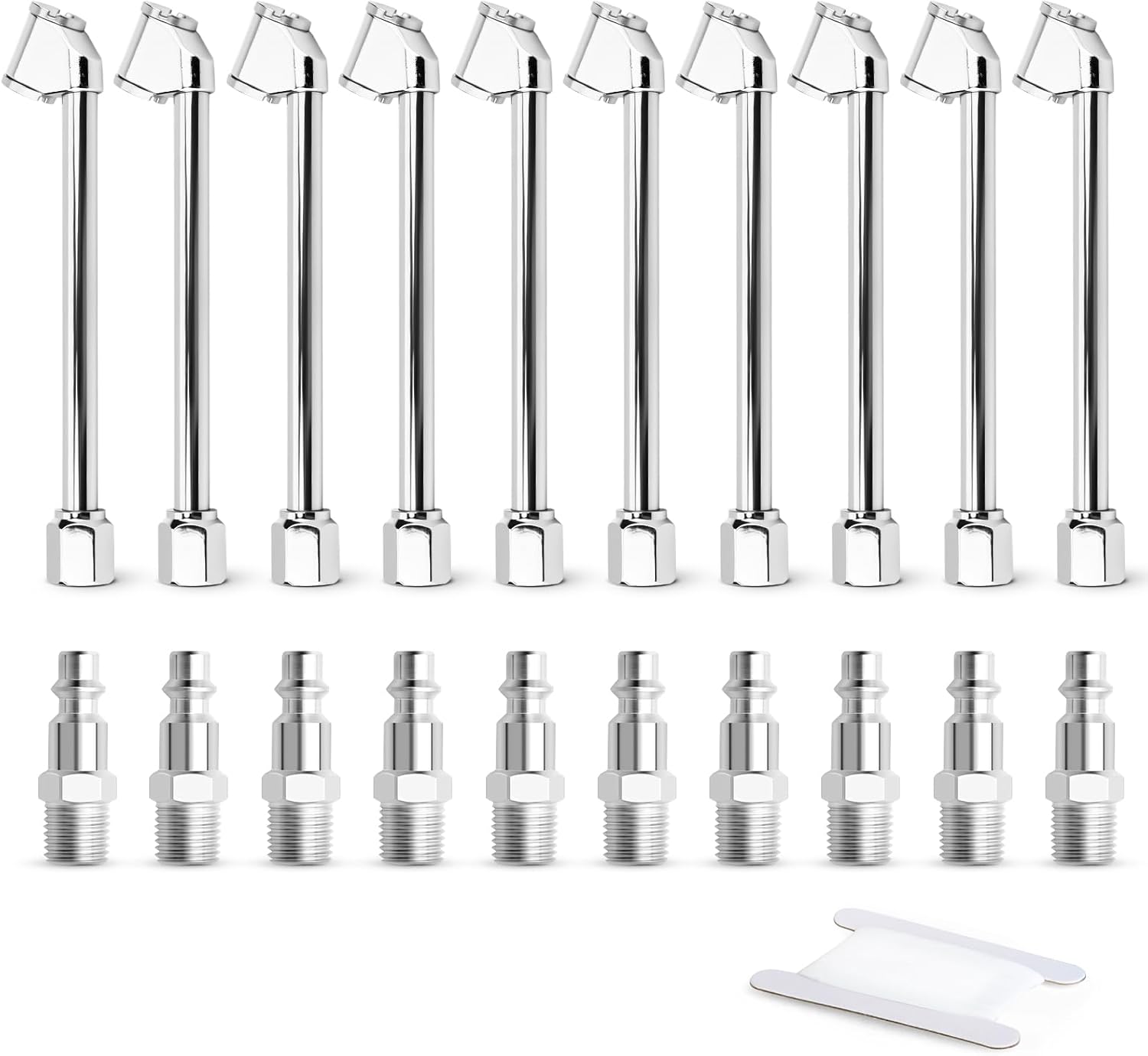 MEANLIN MEASURE 10PCS 1/4" FNPT Short Dual Head Air Chuck Set, 2-Way Connection Brass Air Chuck, Tire Chuck with Quick Plug for Truck, Bicycle, Motorbike, Car Tires (Silver)