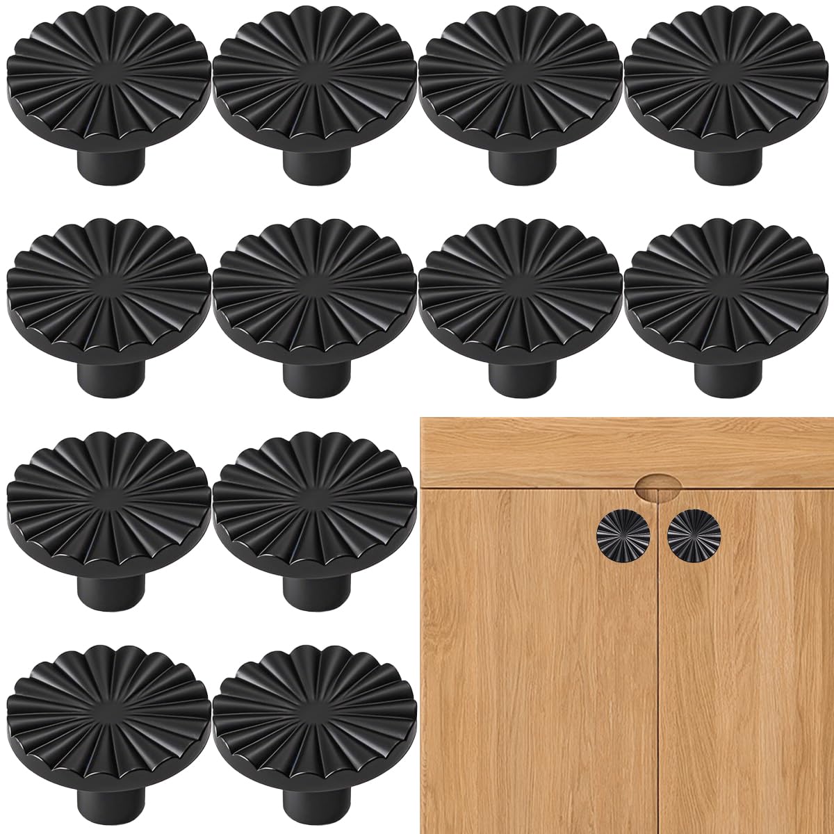 AddLotLot 12 PCS Black Cabinet Knobs Round Cabinet Knobs Matte Black Dresser Pulls Round Hardware Handles for Kitchen Bedroom Bathroom Vanity Cabinets Furniture Decoration Accessories