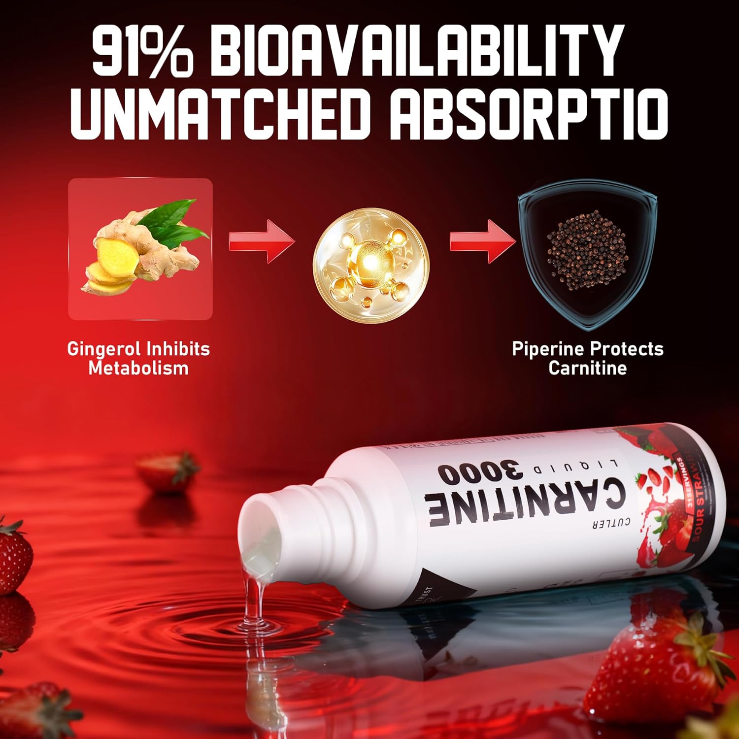 Liquid L-Carnitine 3000 for Energy Boost – Acetyl L-Carnitine & L-Carnitine Tartrate Liquid Supplement, Strawberry Flavor, 473 ml - Image 8