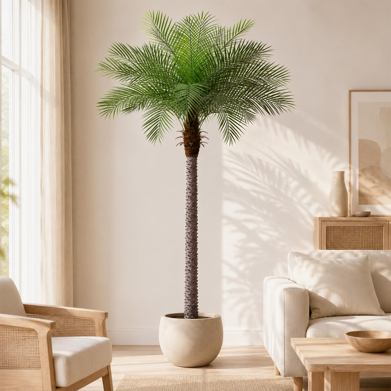 8ft Artificial Phoenix Palm Tree, Faux Coconut Silk Tropical Fake Palm Plant for Indoor Outdoor Home Office Patio Bathroom Pool Coastal Decor