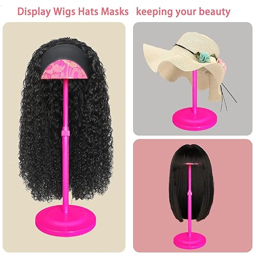 Miniatura 10 de Soporte de peluca de altura ajustable, soporte de cabeza de peluca de plástico negro, soporte portátil para peluca, soportes antideslizantes para