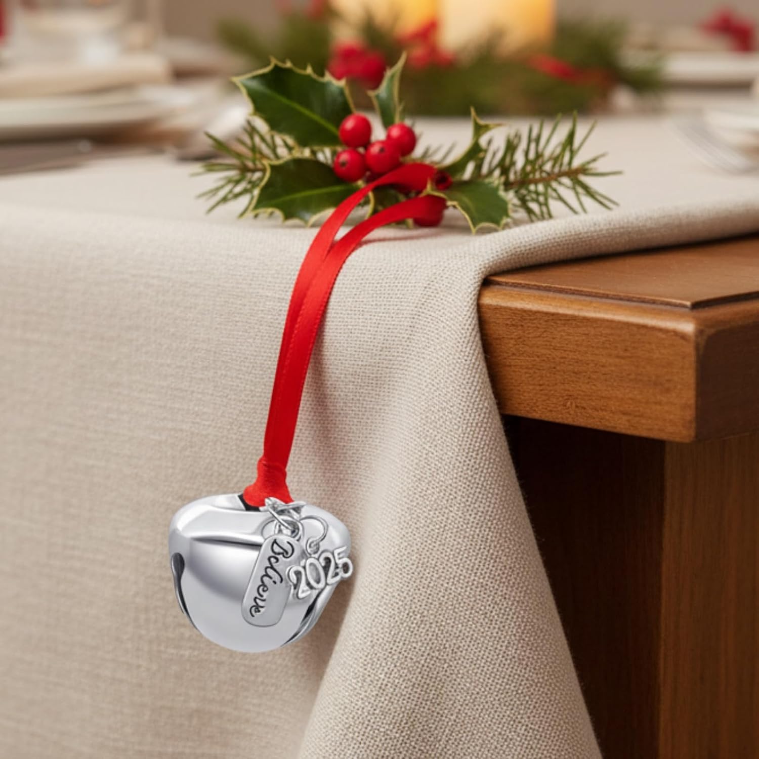 2025 Believe Christmas Bells, 12 Pieces Santa Claus Sleigh Bells Father Jingle Bell Christmas Eve Box Filler Christmas Tree Home Decoration (Silver, 1.4inch/35mm)