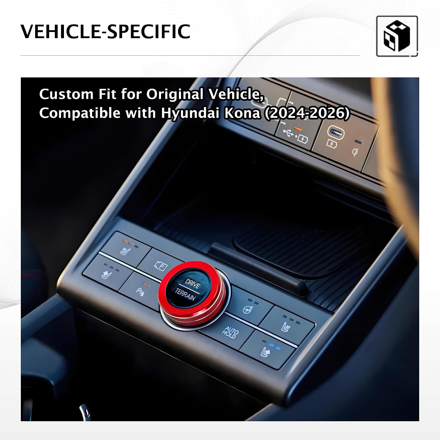 for 2024-2026 Hyundai Kona Accessories - DvlynAuroa 1-Piece Aluminum Alloy Drive Mode Knob Cover Trim (Red), Tool-Free Install, Interior Upgrade & Knob Protection