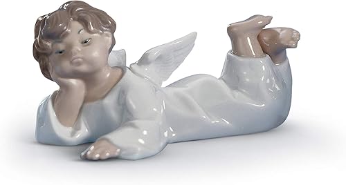 LLADRÓ Figura de ángel acostado. Figura de ángel de porcelana.