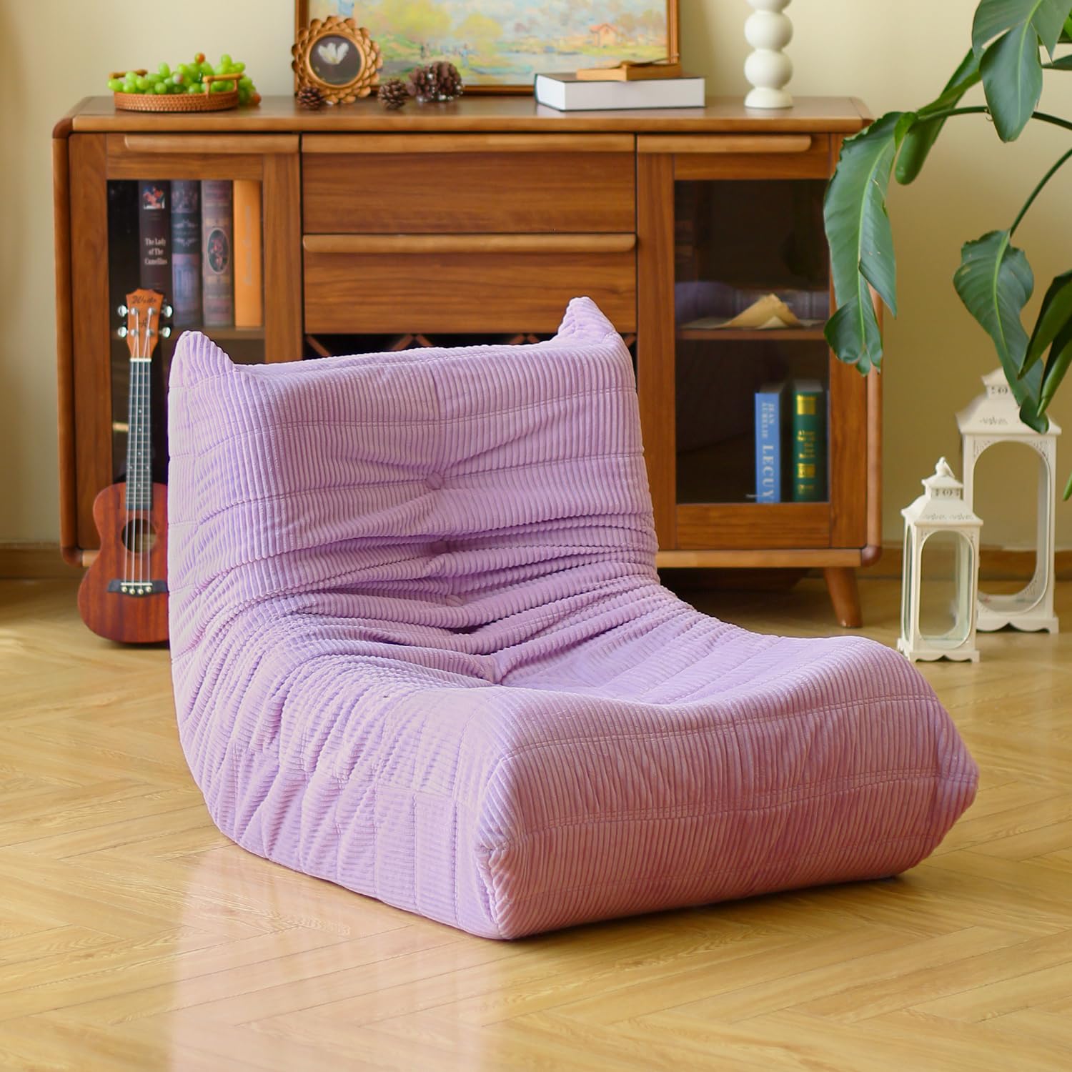 Photo 1 of N&V Fireside Floor Sofa- Mid-Century Modern Armless Lounge Chair with Premium Soft Corduroy Fabric, Plush Foam Cushion Accent Chair for Living Room, Bedroom & Office (Lavender)