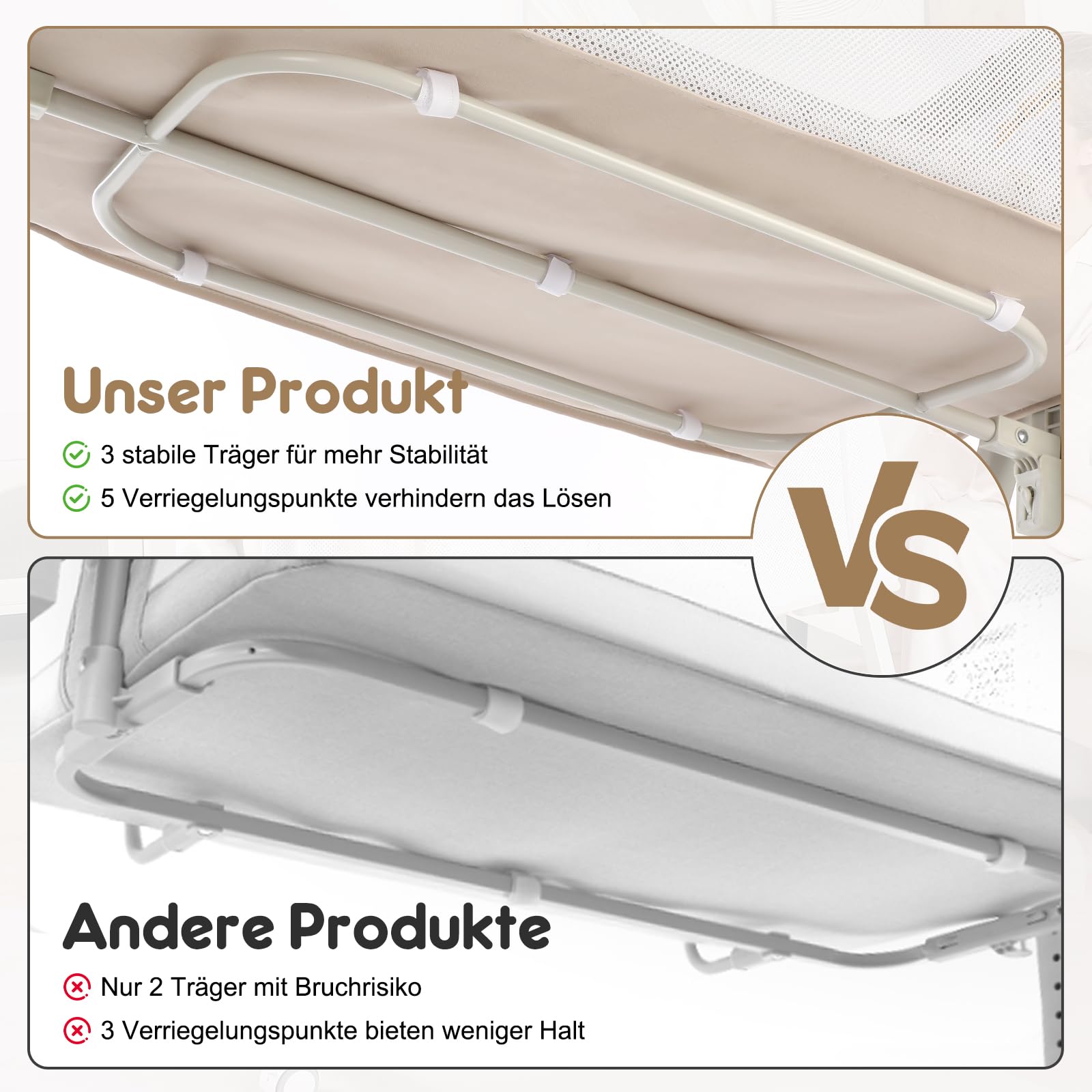 Baby Beistellbett 4-in-1 mit Wiegefunktion, Stubenwagen, 6-Fach Höhenverstellbar, 360° Atmungsaktives Netz für Neugeborene bis 12 Monate