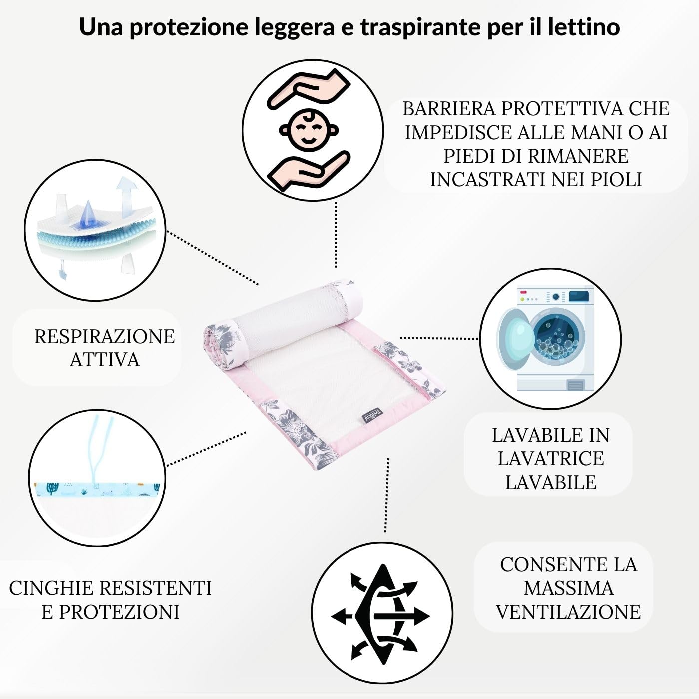 Bellochi Paracolpi Lettino 360 cm - Certificato OEKO TEX - Paracolpi Culla Universale in Morbido - Paracolpi per Letto Reversibile per Materasso 120x60 cm Pink Berry