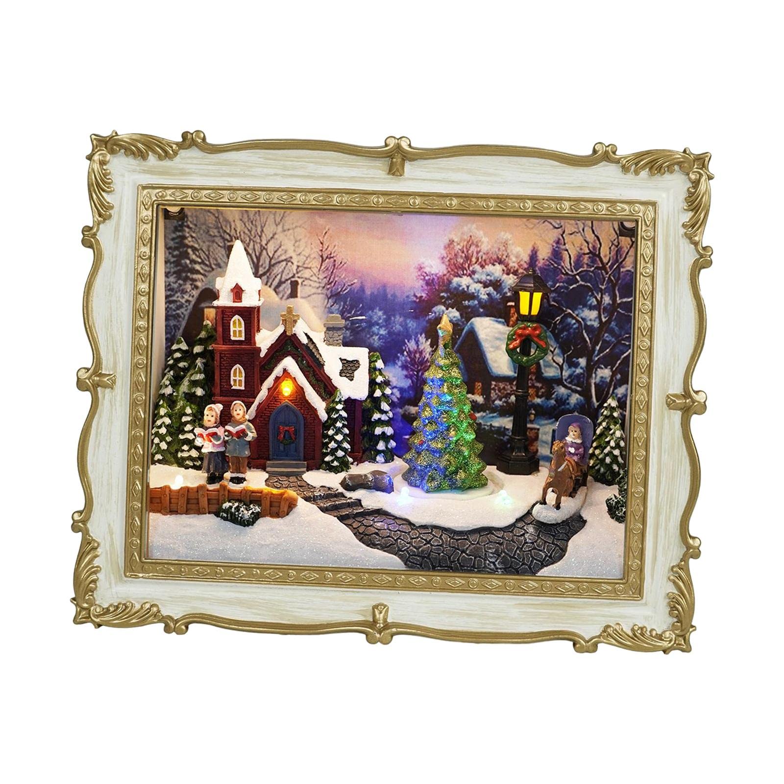 Decorazione Natalizia a Forma di Casa di Paese, Albero di Natale Rotante, Villaggio Invernale Innevato, Edifici, Statuetta in Resina, Set di Città di