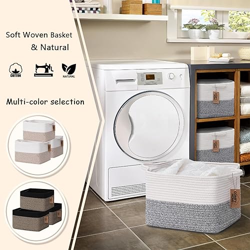 Miniatura 2 de COMFY-HOMI Cesta tejida de cuerda de algodón con asas para estantes, juguetes, libros, cestas de almacenamiento de tela para organizar, organizador