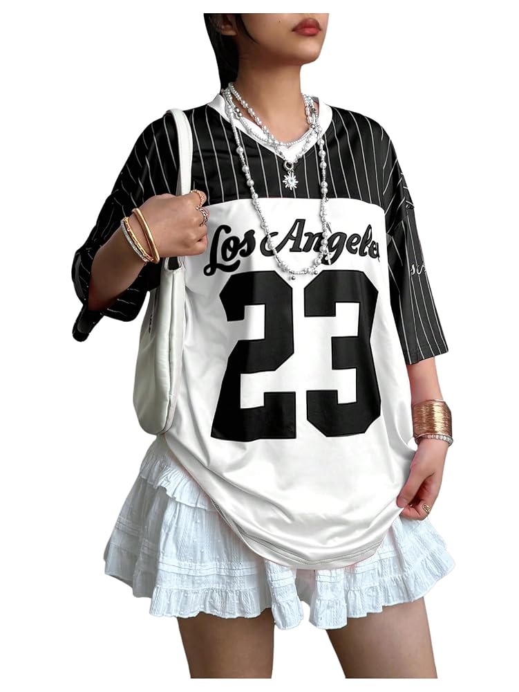 Verdusa Women's Plus Size Oversized Jersey Shirt Graphic