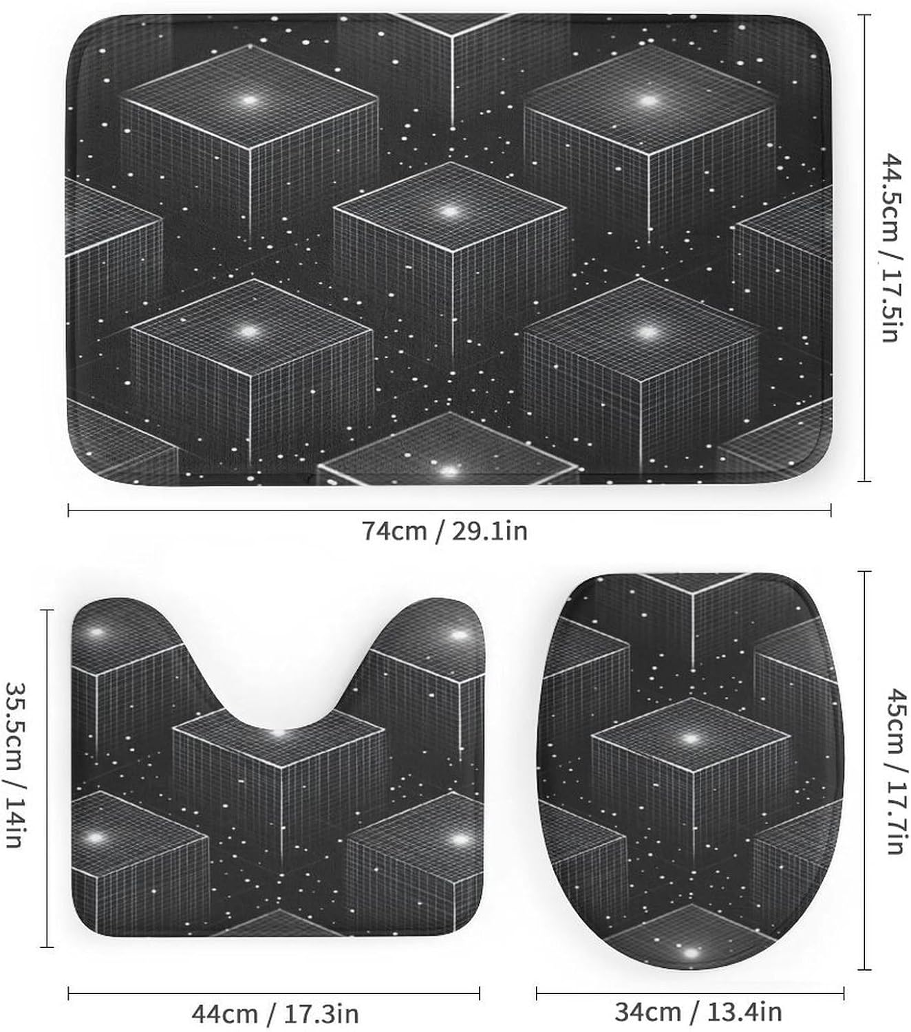 Bathroom Mat Set, Geometric Grid Pattern Printed on Bathroom Accessories Sets Complete, Perfect for Bathroom Hotel Dorm Spa Home, 72 x 72 inches