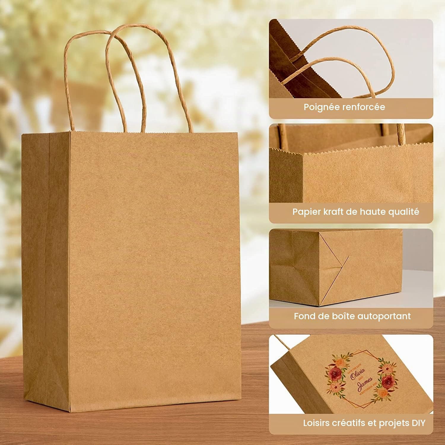 Lot de 100 sacs en papier kraft marron avec poignées, tailles mixtes, sacs cadeaux en vrac, parfaits pour les affaires et les courses