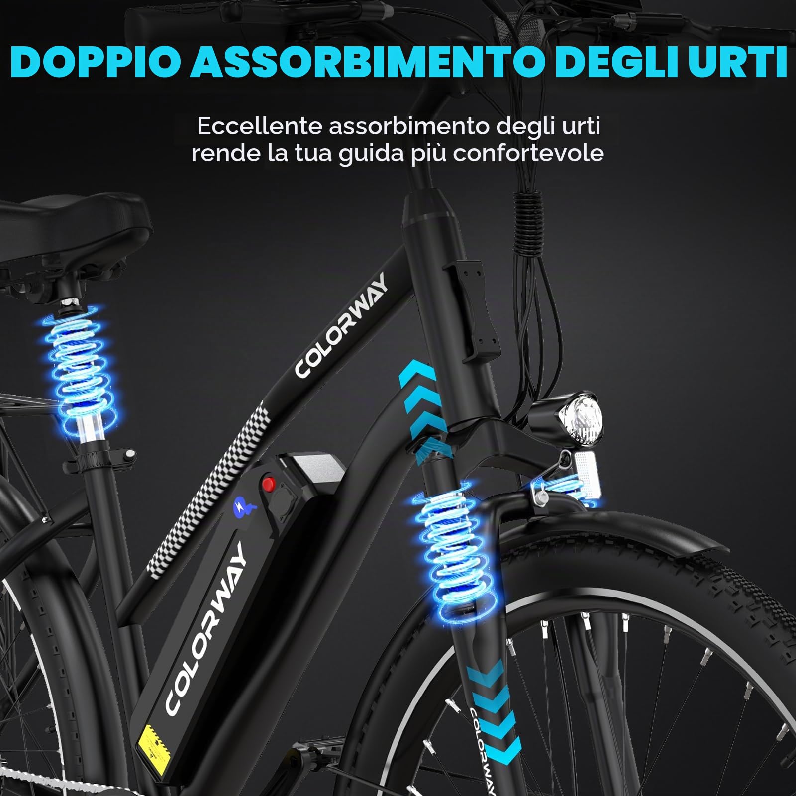 COLORWAY Bici Elettrica Uomo e Donna, Pneumatici da 28 pollici, Mountain Bicicletta Elettrica, 250W/36V/15AH, freni a doppio disco, due modalità di guida,7 velocità, autonomia fino a 45-100KM