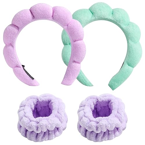 Miniatura 1 de oneleaf Diadema facial de spa, diadema de esponja para niñas, para el cuidado de la piel, acolchada, de microfibra suave, para spa, muñequera, para