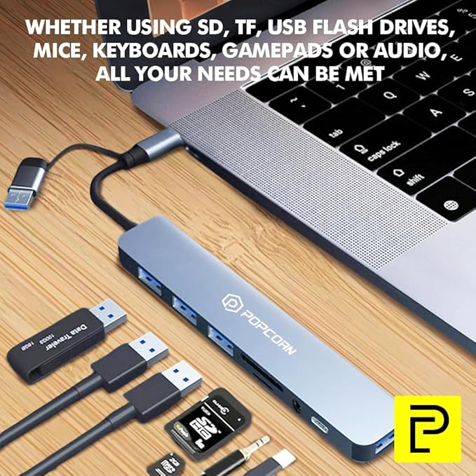 Popcorn Hub USB 8 en 1 Adaptador Multipuerto para Laptops miniatura 7