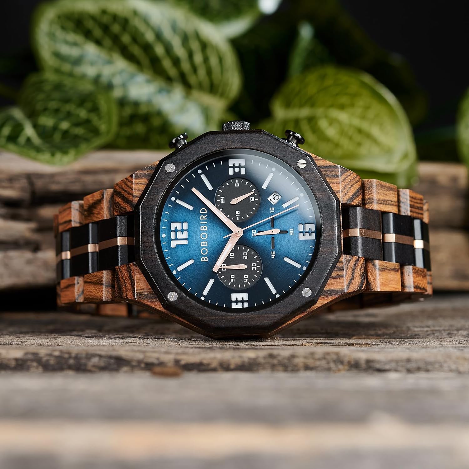BOBO BIRD Men's Wooden Watch Sport Fashion Wristwatch Casual Chronograph Quartz Watches Men's Wood Stainless Steel Strap Watch with Date Display - Image 9