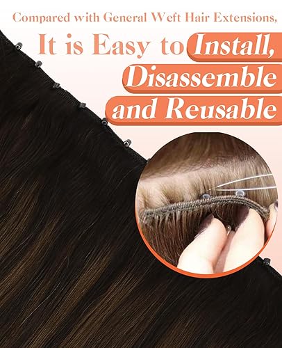 Miniatura 4 de Sunny Hair Extensiones de cabello humano de trama con cuentas, 1.76 onzas, extensiones de cabello humano real con microcuentas, fácil trama, marrón