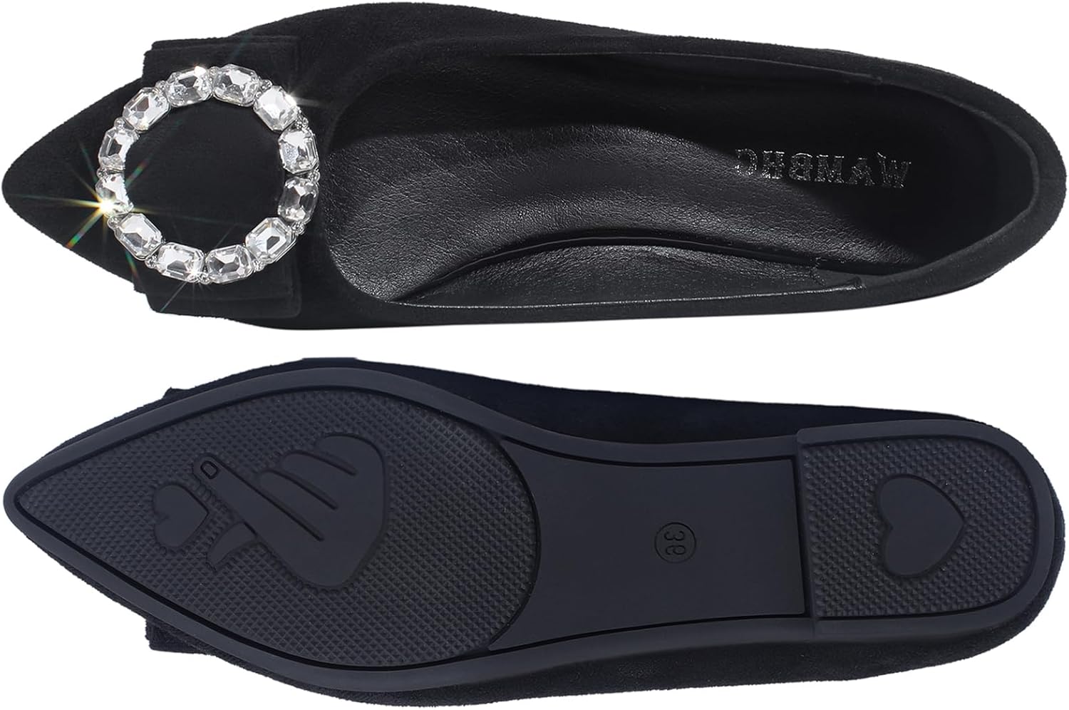 Flats Shoes Women Comfort Pointed Toe Suede Dress Shoes Cute Rhinestones Work Flat Shoe Slip On Casual Flats for Women - Image 4